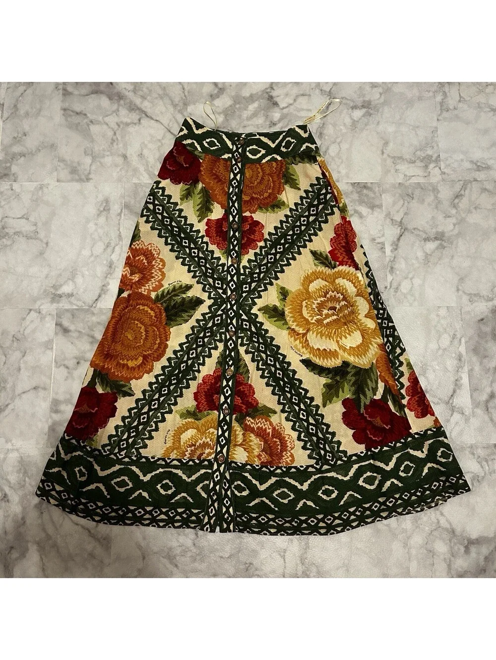 Farm Rio x Anthropologie Skirt Midi Hard To Find XS Summer Floral Roses